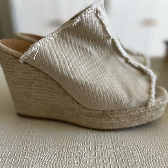 Fatima Mule Canvas Wedge Espadrille Sandals Womens 38 7.5 Sand Tan Clog - Picture 3 of 10